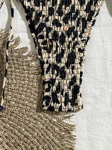 SHEIN Swim 女士度假用花紋收緊側扣比基尼下褲，性感巴西式覆蓋