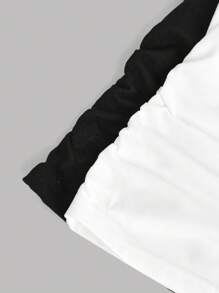 SHEIN Girlism 少女2件套實色短袖針織T恤，大U領口及褶飾 - 黑與白 - 查看 7