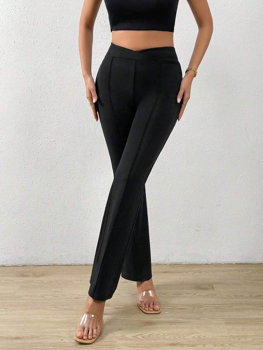 Chiquease Quần ống đứng cạp cao trơn - màu đen - Xem 1