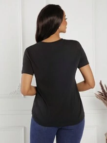 SHEIN Lady Women's Casual Round Neck Heart Sequin T-Shirt