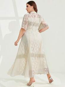 Modelyn Summer Plus Size Women Simple Solid Color Short Sleeve Dress - Apricot - View 2