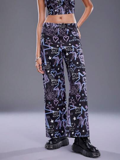 Nechines Pantalones anchos de cintura alta con cinturón y estampado de estilo ochentas para mujer, aptos para vacaciones, primavera, festivales, uso en Ibiza y estilo occidental