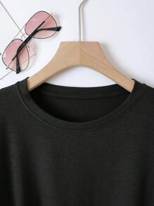 INAWLY 女士宽松短袖 T 恤享受人生美好时光 - 黑色 - 查看 3