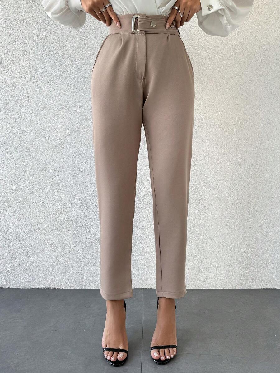 EURMUSE Side Pocket Belted Long Pants - Beige - View 1
