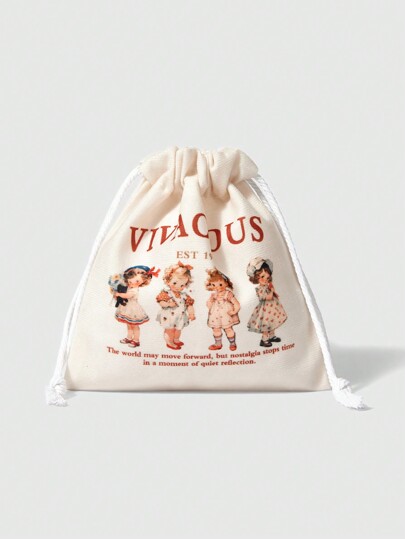 Kawaii Bolsa de cosméticos con cordón de gran capacidad portátil de chica retro de captura de pantalla de dibujos animados y monedero 442464