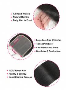 6x6 Transparent Lace Closure Straight Free Part Remy Human Hair Big Closure Pre Plucked With Baby Hair Natural Hair Line Natural Black - Natural Black - View 5