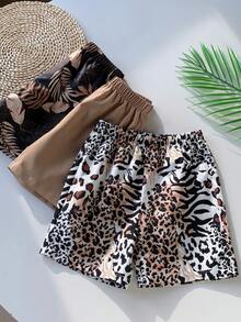 3 cái/bộ Áo thun ngắn tay hình cây & da báo cho bé trai thoáng khí và thoải mái với quần short, thích hợp cho mùa xuân và mùa hè - Nhiều màu - Xem 7