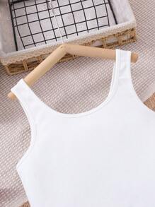 SHEIN Conjunto informal de 2 piezas para niña adolescente, con top de punto de cuello en U y falda de gasa con estampado floral menudo