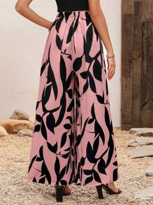 Breezaya Botanical Print Wide Leg Pants - Pink - View 2