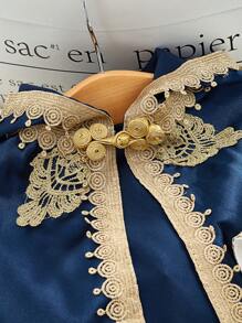 SHEIN Newborn Baby Boy Flower Patterned Long Sleeve Romper With Hooded Cape, 2pcs/Set