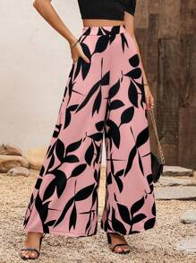 Breezaya Botanical Print Wide Leg Pants - Pink - View 3
