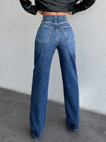 EURMUSE High Waist Straight Leg Jeans - 藍色 - 查看 2