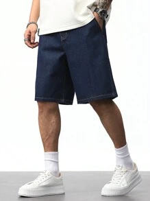 Manfinity Hypemode Quần short denim Bermuda dáng rộng có túi cho nam, thường ngày - Rửa trung bình - Xem 1