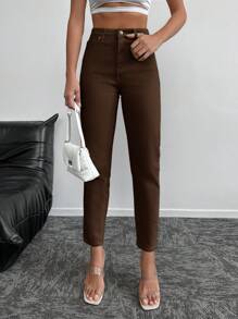RueChic High Waist Mom Fit Jeans - Brown - View 5