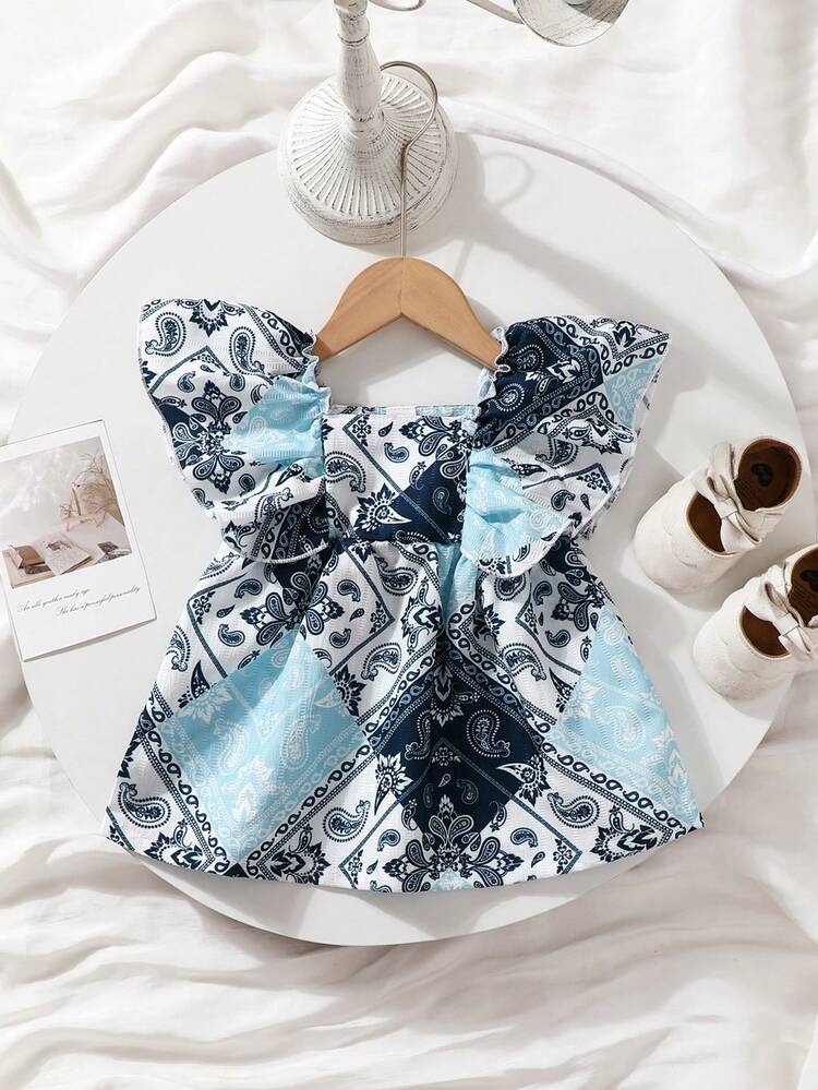Baby Girl Casual Allover Print Short Sleeve Dress