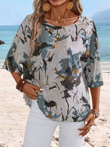 Sylviya Women's Casual Round Neck Printed Simple Daily Shirt (Random Print) - Multicolor - View 1