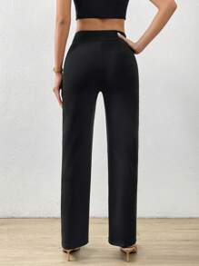 Chiquease Quần ống đứng cạp cao trơn - màu đen - Xem 2