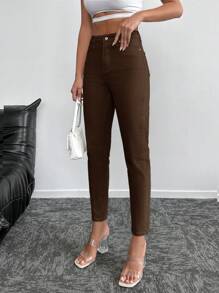 RueChic High Waist Mom Fit Jeans - Brown - View 4