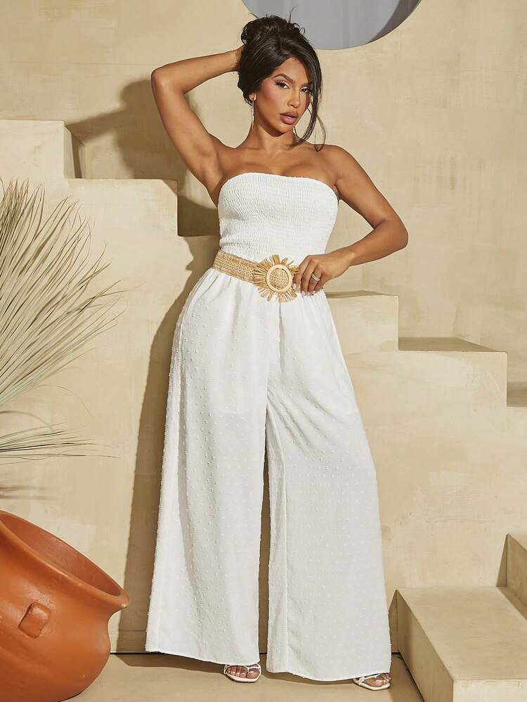 Holiday Vacation Beach Summer Women's Solid Color Simple Strapless Jumpsuit For Daily Wear, Summer