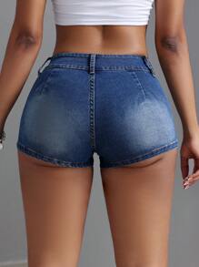 SHEIN SXY Women's Slim Fit Denim Shorts With Pockets, Workwear