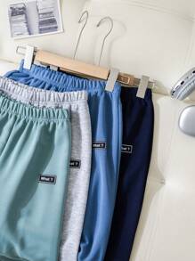 Tween Boy Set Of 4 Casual Loose Fit Knit Solid Color Sweatpants With Patch, 1pc/Color, School, Campus, College - Multicolor - View 4