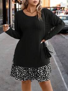 SHEIN LUNE Plus Dalmatian Print Ruffle Hem Dress - Black - View 6