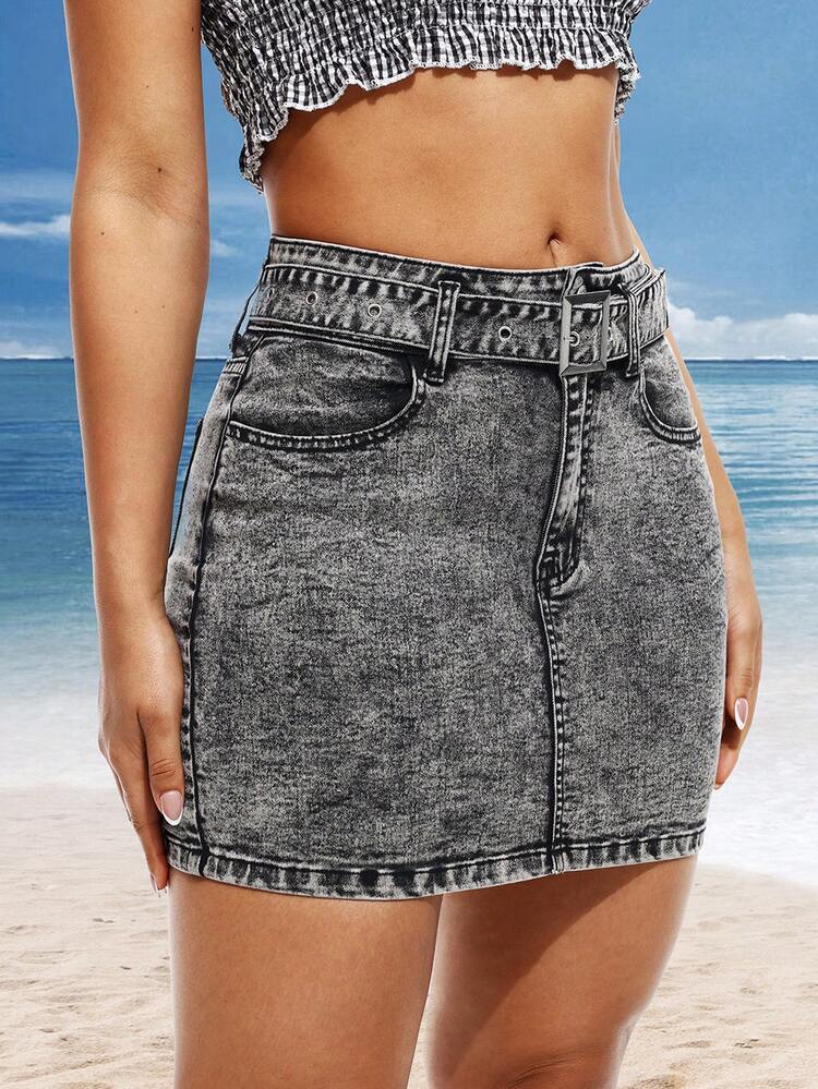 Women's Pocketed Denim Pencil Skirt, Casual