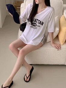 DAZY 女式字母印花T恤、图案T恤 - 白色 - 查看 7