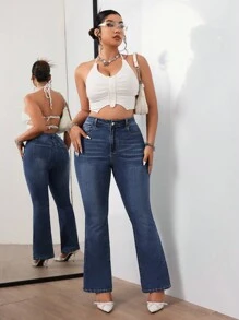 SHEIN ICON Plus Size Women Casual Slim Fit Flared Jeans