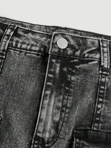 SHEIN Girlism Teen Girl Casual Fit Workwear Denim Skirt, Summer - Light Grey - View 4