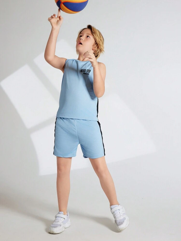 Tween Boy Quick Dry Breathable Sleeveless Tank Top Set In Blue And Black