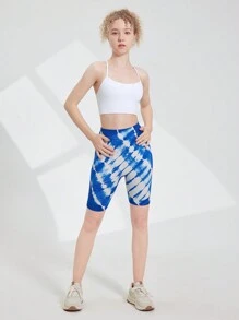 SHEIN Shorts deportivos de tiro alto para adolescentes con estampado tie-dye de verano