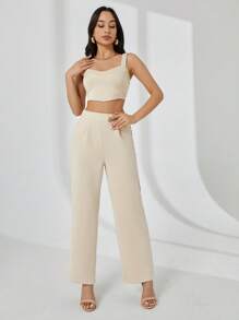 SHEIN Dames set met effen cami-top en broek met wijde pijpen