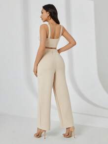 SHEIN Dames set met effen cami-top en broek met wijde pijpen