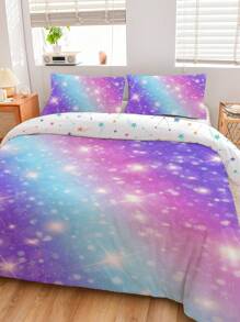 3入組女孩、男孩、女士用彩虹床品套裝，超柔軟、精細微纖維星空床品套裝，彩虹被套套裝配有閃亮星星圖案，包括1套被套和2個枕套（不含內芯） - 彩色 - 查看 6