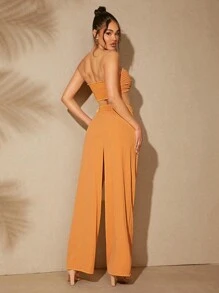 Hauture Conjunto de top con lazo y pantalones de pierna ancha estilo boho - Naranja - Ver 2