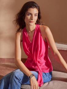 MOTF PREMIUM 純色扭結前綁領口上衣 - 紅色 - 查看 2