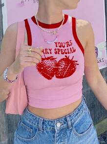 INAWLY 女士简约草莓印花露肩上衣 YOU'RE BERRY SPECIAL - 粉色 - 查看 3