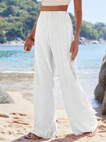 EURMUSE Wide Leg Pants, Pleating Fabric - White - View 4