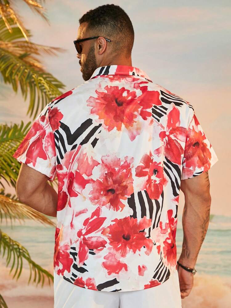 Plus Size Asymmetric Digital Printed Short Sleeve And Shorts Set