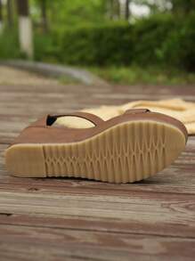 Women's Casual Comfortable Anti-Skid Soft Sole Brown Solid Color Sandals With Round Toe - Brown - View 5