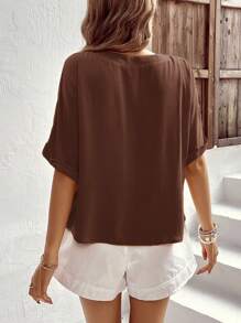 EMERY ROSE 女士實色V領前開扣優雅上衣