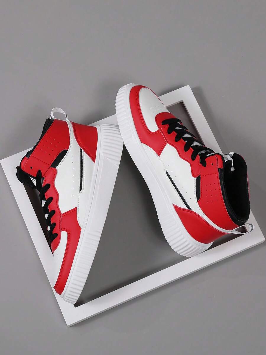 Zapatos planos de moda para hombre, zapatillas deportivas, cómodas y ligeras, con cordones, suela suave para skate, zapatos de uso diario para hombre - Rojo y blanco - Ver 1