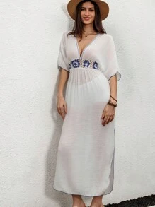 Swim Lushoire Women's Crochet Lace Cover Up And Patchwork Skirt Set Summer - White - View 7