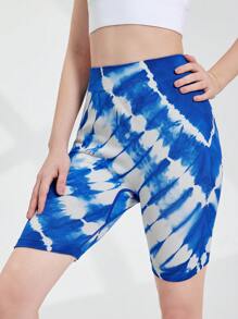 SHEIN Shorts deportivos de tiro alto para adolescentes con estampado tie-dye de verano