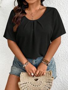 SHEIN Frenchy Plus Size Ren Splice Áo thun thông thường có họa tiết ở lưng cho kỳ nghỉ - màu đen - Xem 6