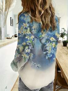 女式花卉印花衬衫，春夏