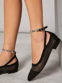 SHUZIA Ladies' Solid Color Fashionable Sweet Breathable Flat Shoes - Black - View 4