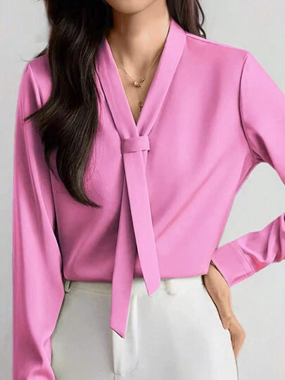 INAWLY 女士朴素简约日常长袖衬衫、长袖上衣