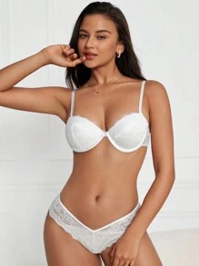 Snug Zone 花邊有鋼圈胸罩和三角褲內衣套裝 - 白色 - 查看 7